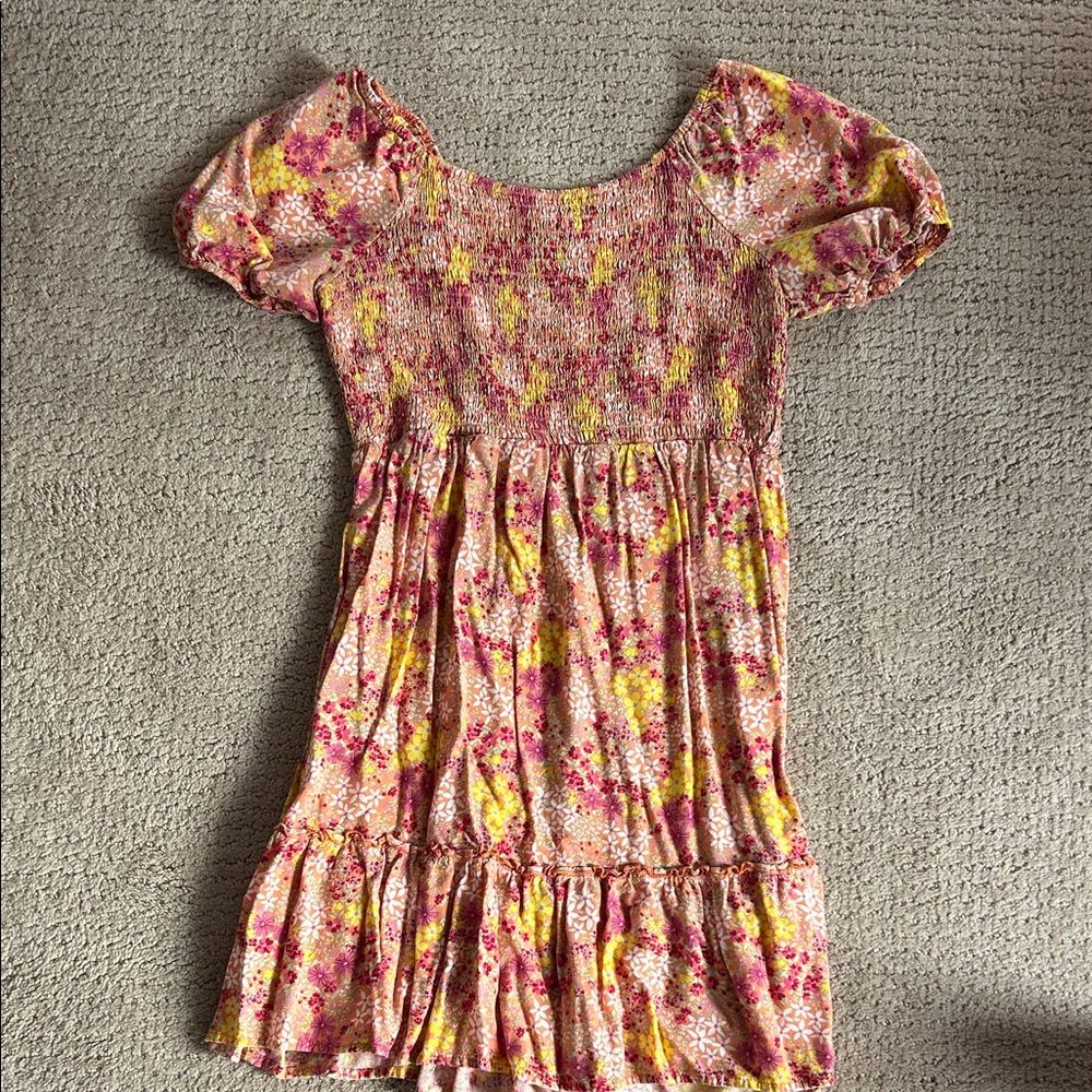 Girls Pink Floral Smocked Summer Dress